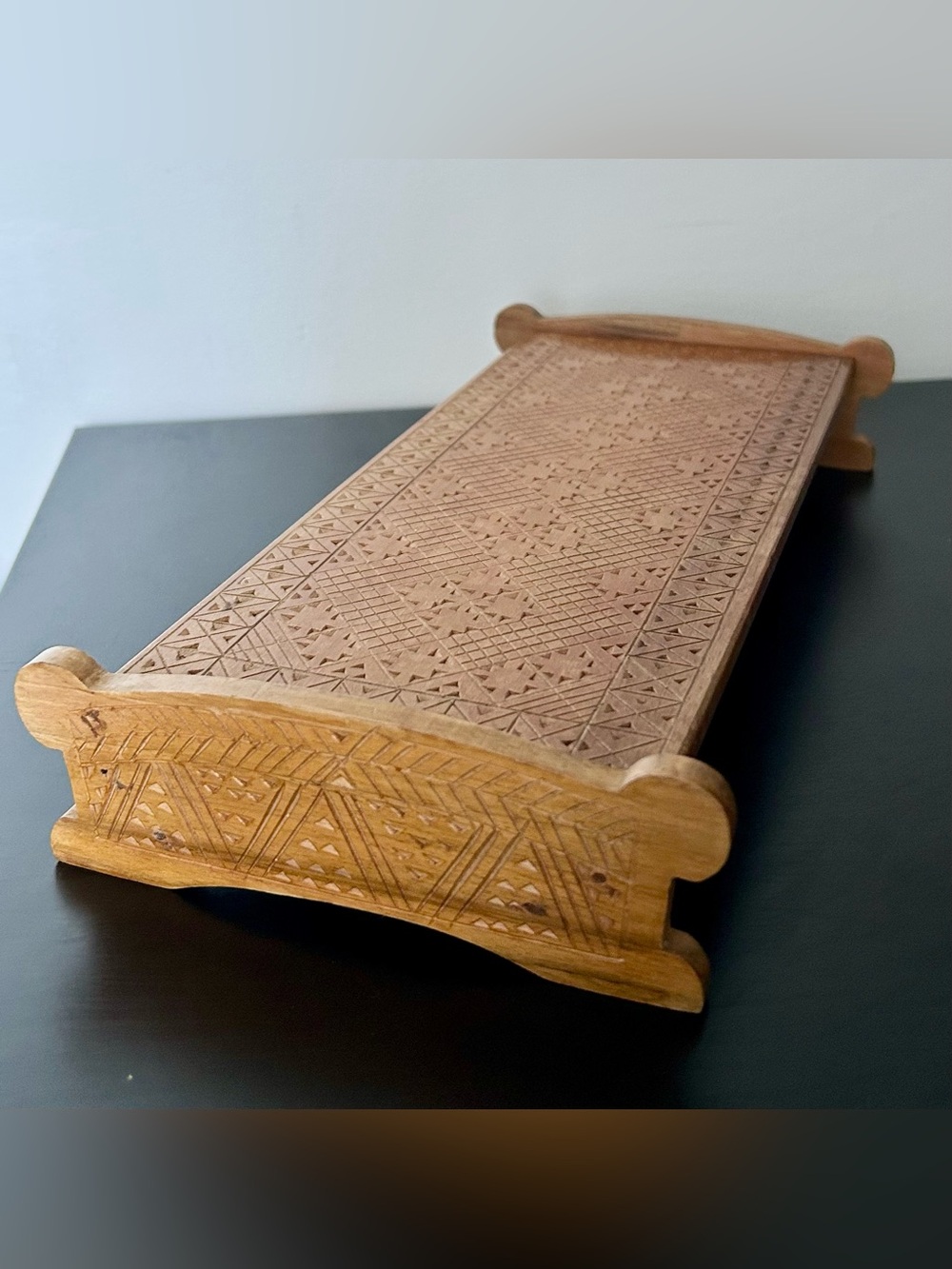 Vintage Mid-Century Yugoslavian Folk-Art Hancarved Walnut Wood Box, 10”x4.25”